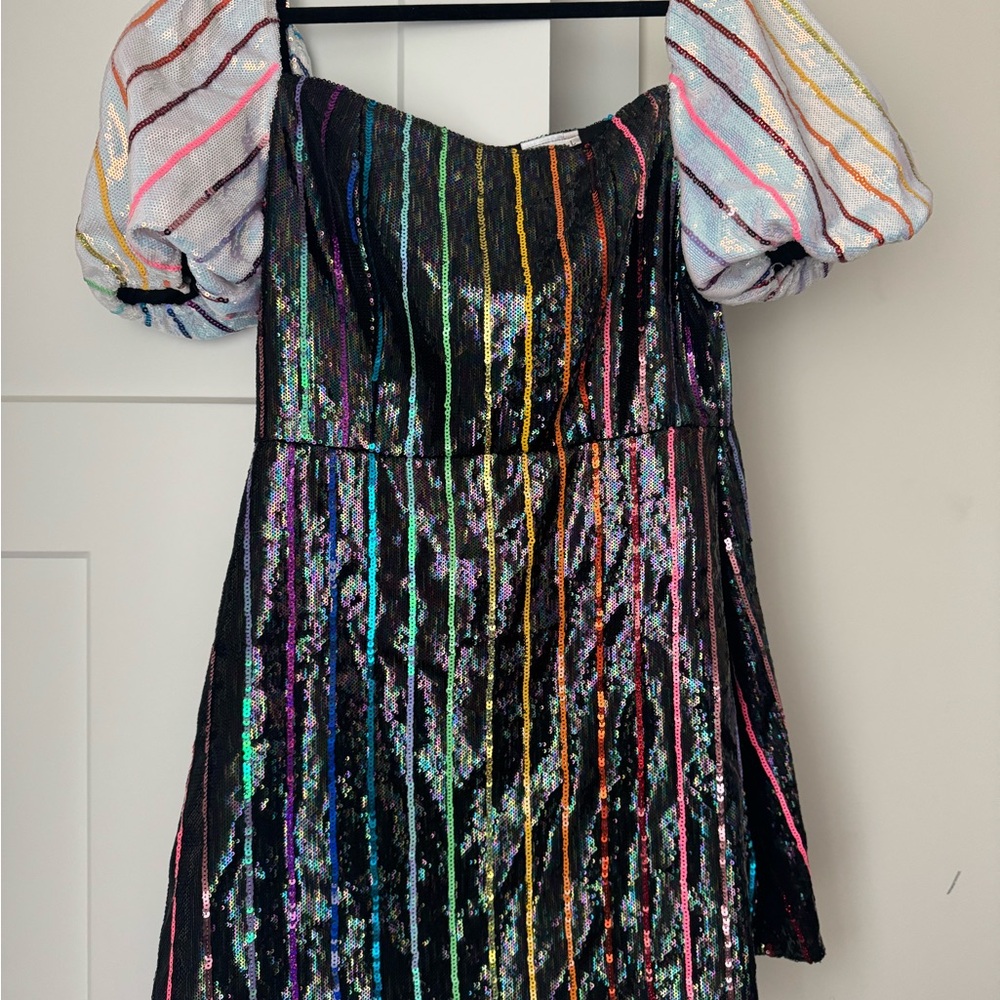 Multicolor Sequin Dress with Puff Sleeves
